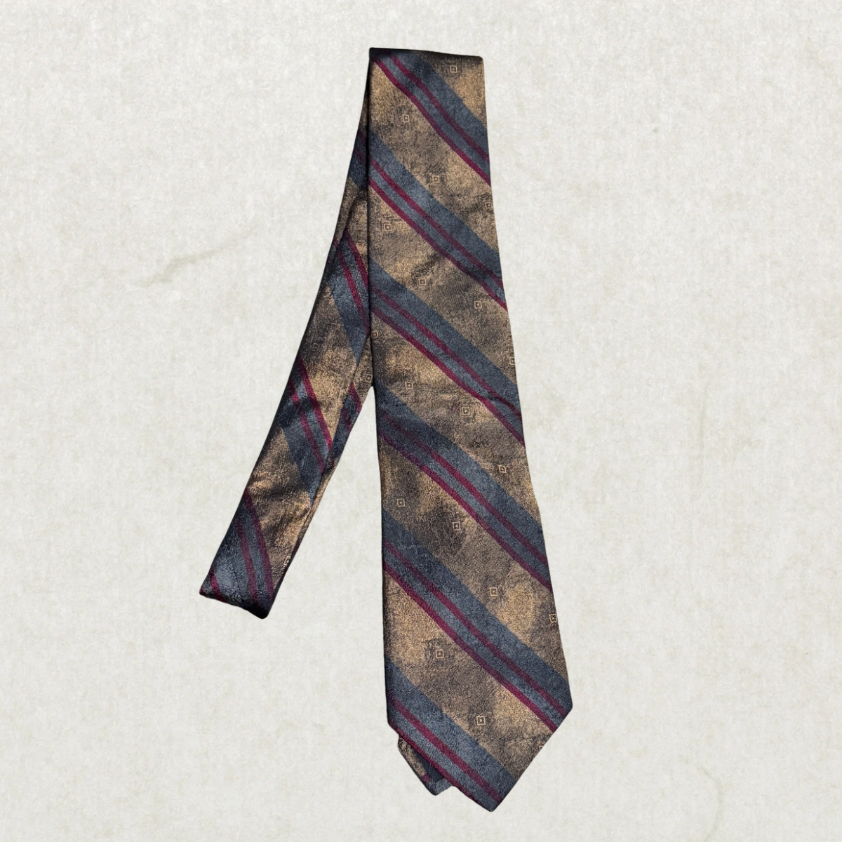 Vintage Leishman Silk Tie – Brown Striped Pattern, 100% Silk, Classic Width, 54”