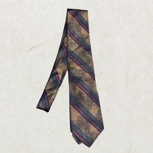 Vintage Leishman Silk Tie – Brown Striped Pattern, 100% Silk, Classic Width, 54”