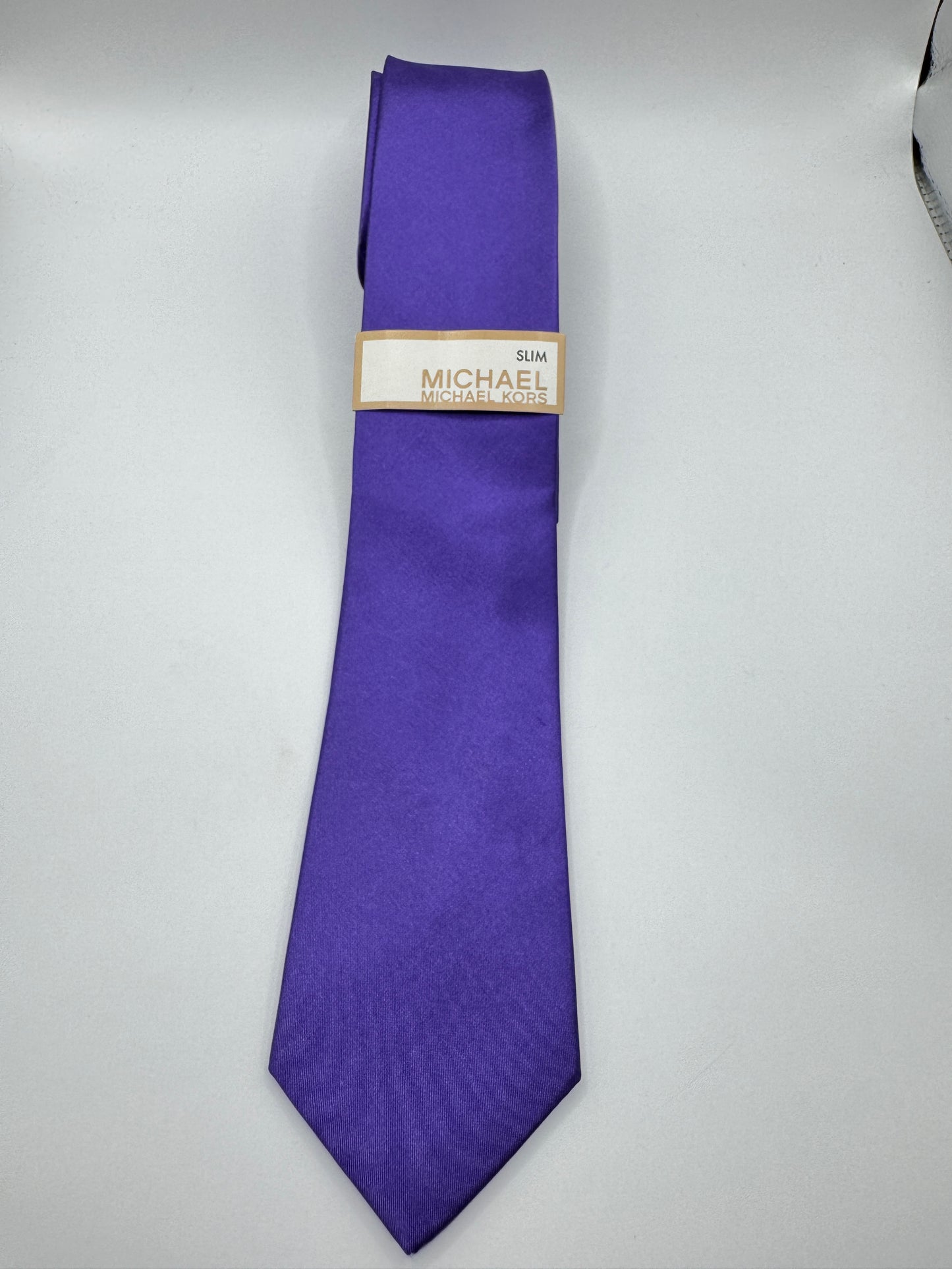 Michael Kors 100% Silk Tie – Slim Solid Purple, 58” x 3”, Brand New