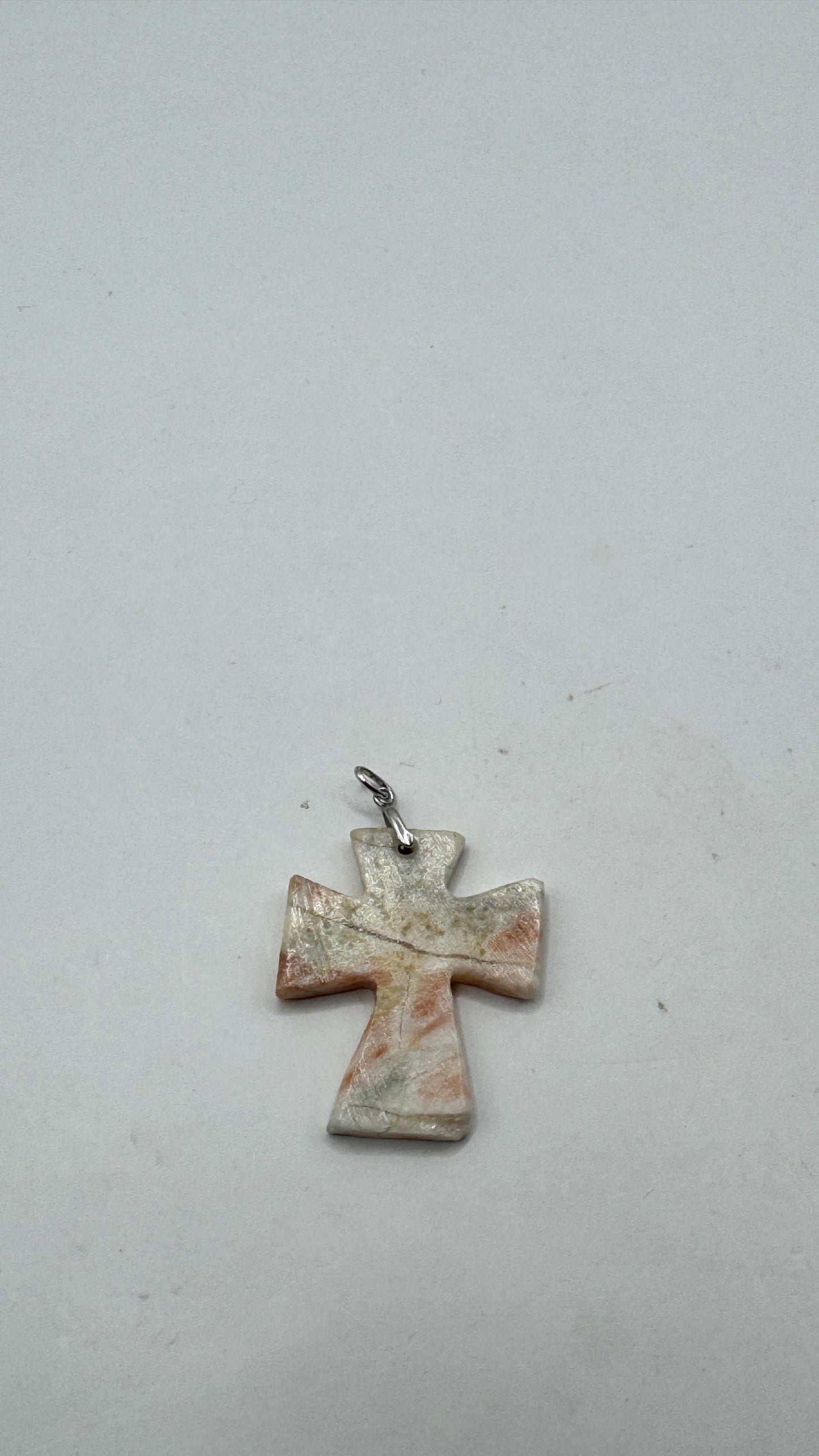 Vintage Large Stone Cross Pendant – Sterling Silver Natural Stone Cross Charm