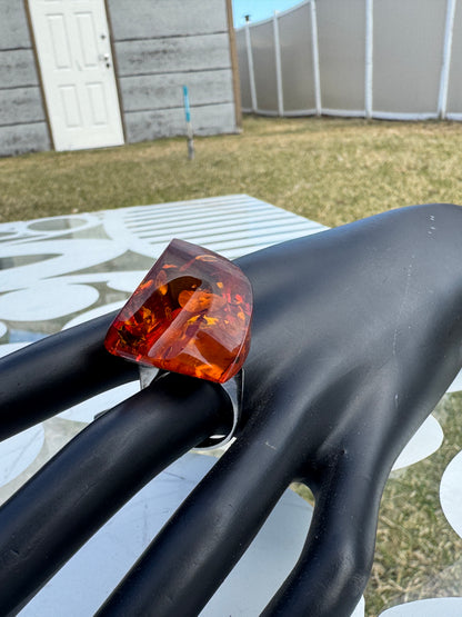 Massive Baltic Amber Ring Vintage Amber Sterling Silver 925 Sz 7.5 Chunky Statement