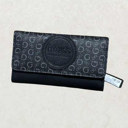 BNWT Guess Los Angeles Thornton Black Logo Slim Wallet Clutch – Monogram Zip Wallet 7” x 4”