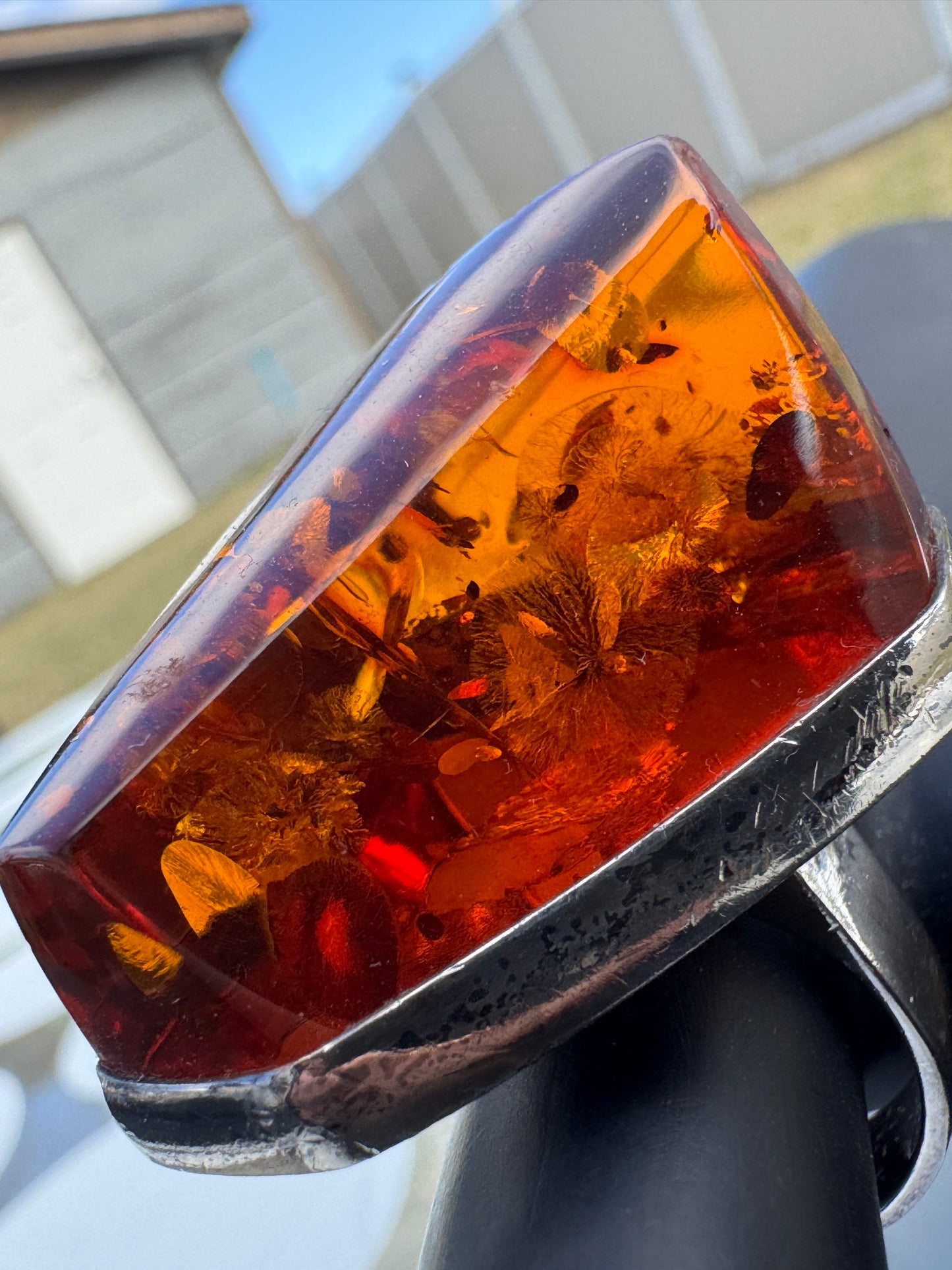 Vintage Massive Baltic Amber Ring Sterling Silver 925 Sz 7.5
