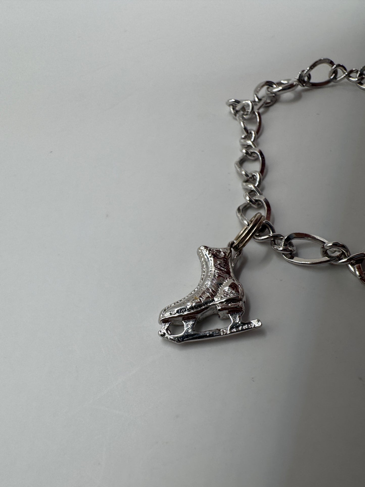 Vintage Sterling Silver Charm Bracelet – Ice Skate & Cross Charms