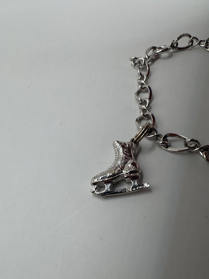 Vintage Sterling Silver Charm Bracelet – Ice Skate & Cross Charms