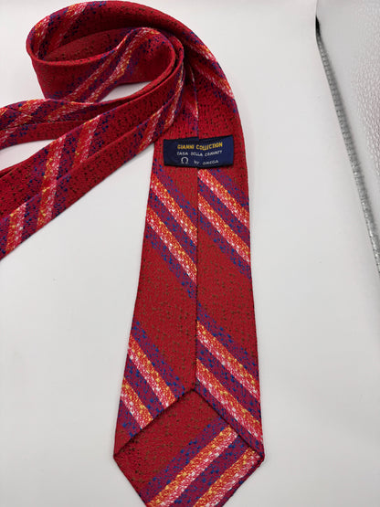 Rare Vintage Giani Collection by Omega 100% Silk Tie – Red Striped, 58” x 3.5”