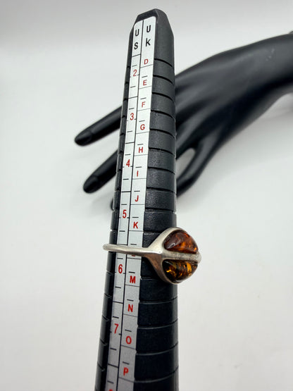 Sterling Silver Split Amber Ring - Size 5.5
