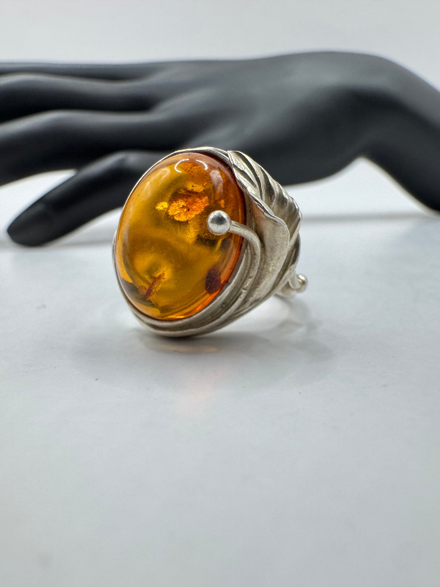 Vintage Sterling Silver Amber Bloom Ring Size 8.5