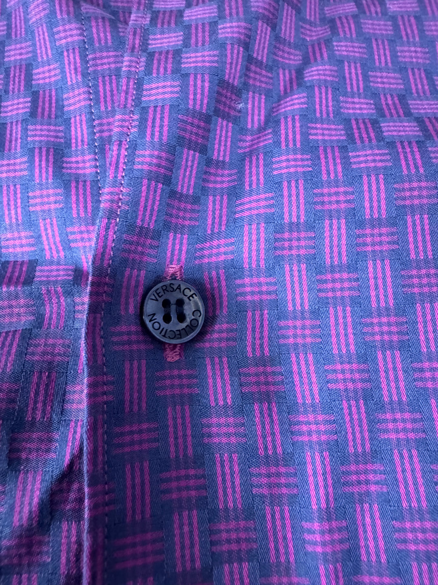 Authentic Versace Collection Men’s Shirt – Size 44, Purple Pattern, Italian Designer