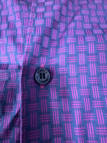 Authentic Versace Collection Men’s Shirt – Size 44, Purple Pattern, Italian Designer