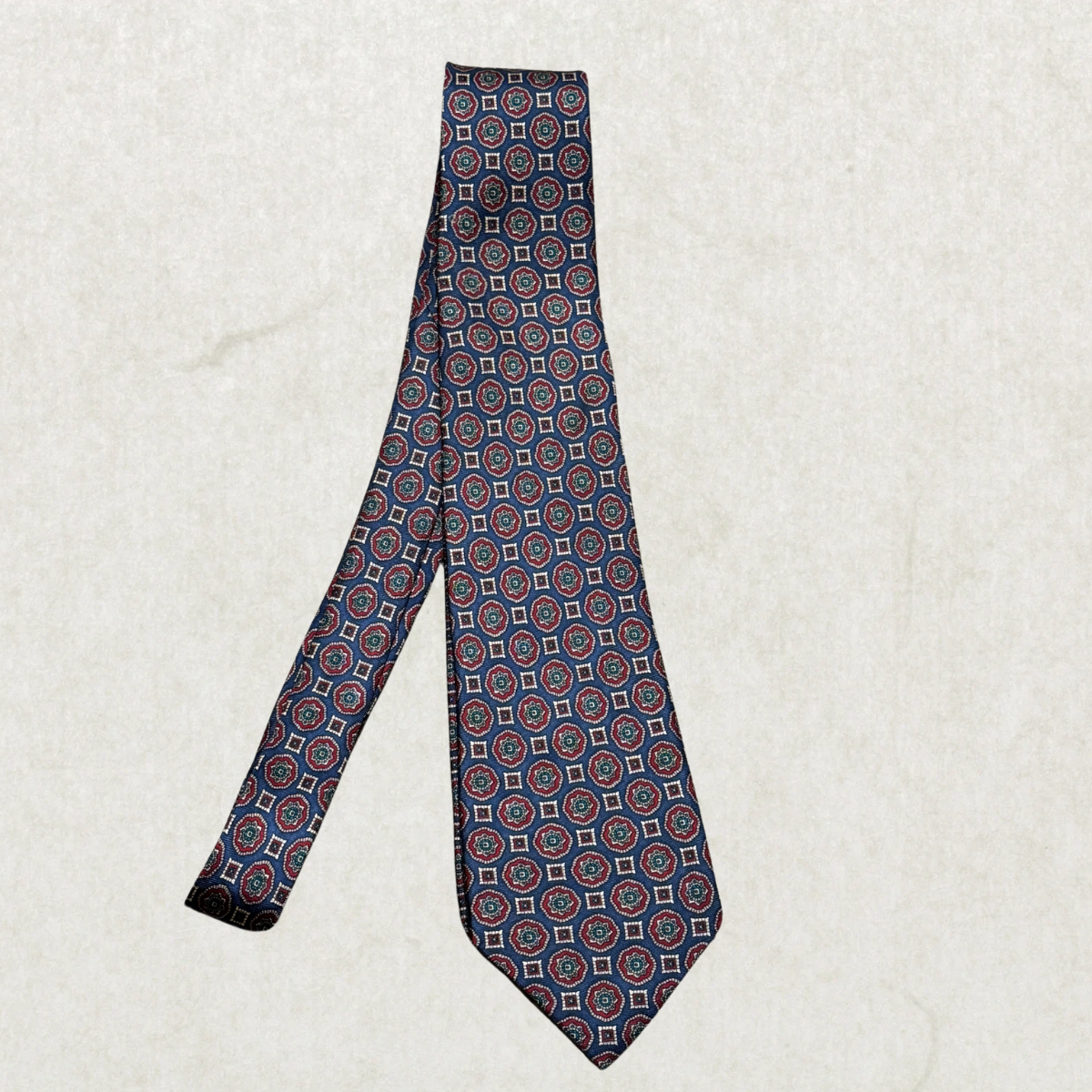Vintage Yves Saint Laurent Silk Tie – Geometric Medallion Pattern, 100% Silk, 59”