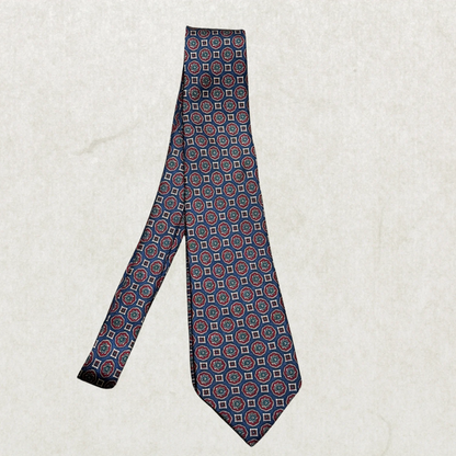 Vintage Yves Saint Laurent Silk Tie – Geometric Medallion Pattern, 100% Silk, 59”