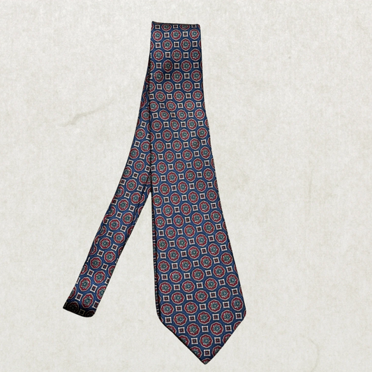 Vintage Yves Saint Laurent Silk Tie – Geometric Medallion Pattern, 100% Silk, 59”