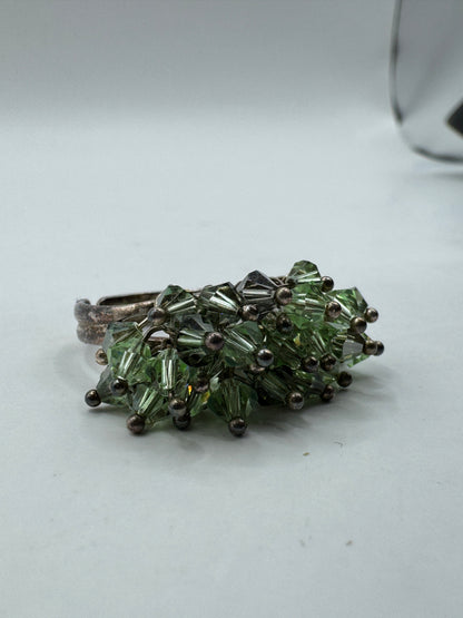 Vintage Sterling Silver Toe Ring – Green Crystal Bead Cluster, Pom Pom Style, Adjustable