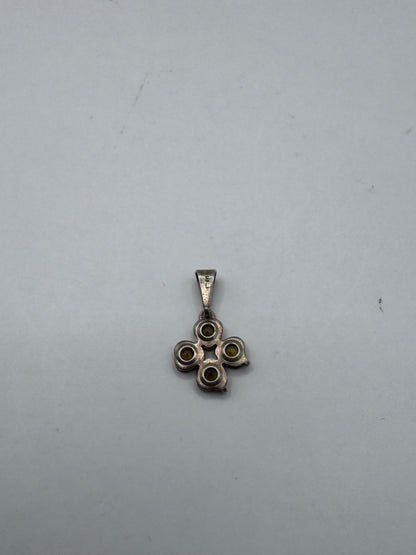 Vintage Sterling Silver Artisan Cross Pendant with Heart Gemstones – Excellent Condition