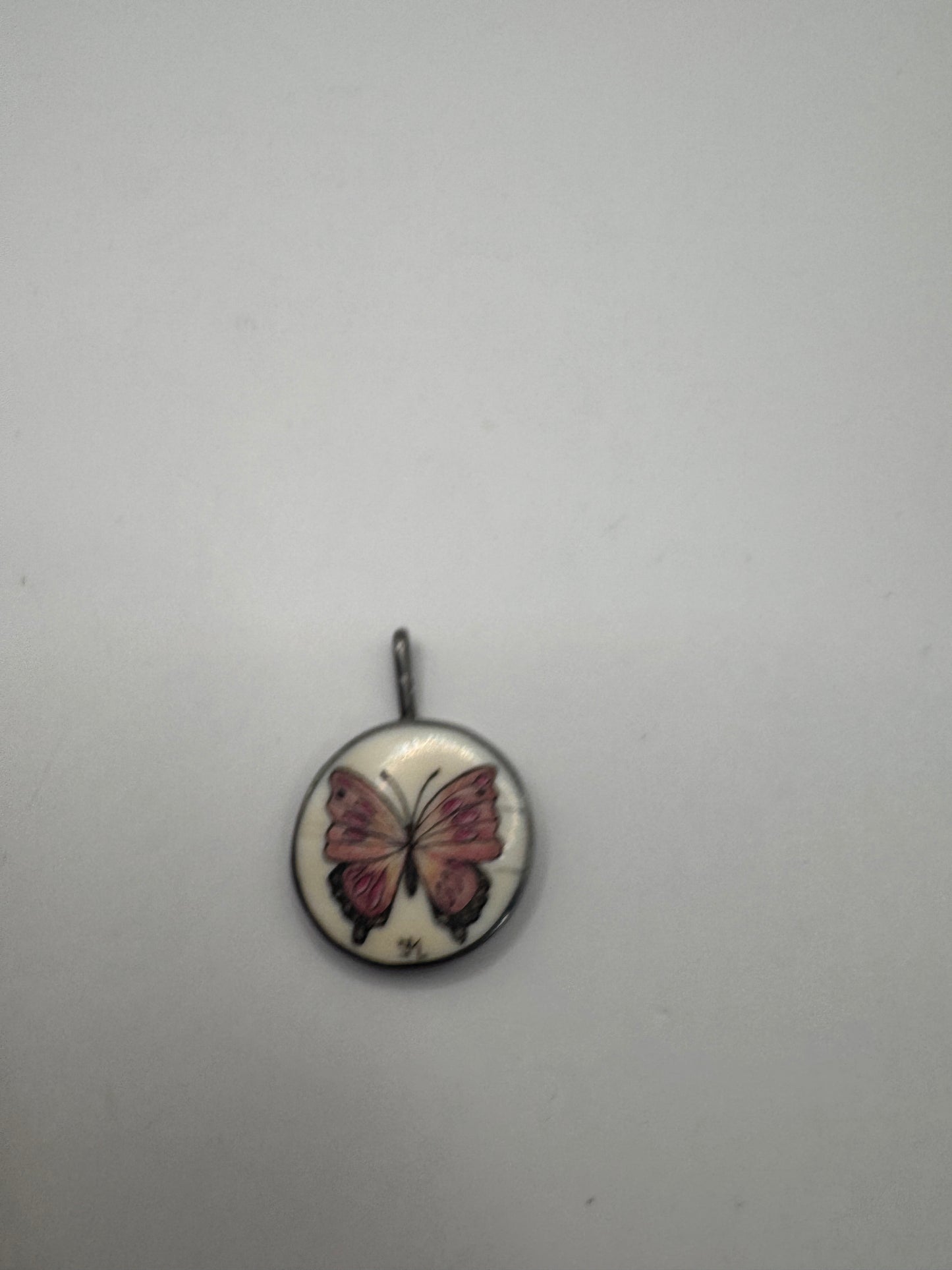 Vintage Sterling Silver Butterfly Pendant – Hand-Painted