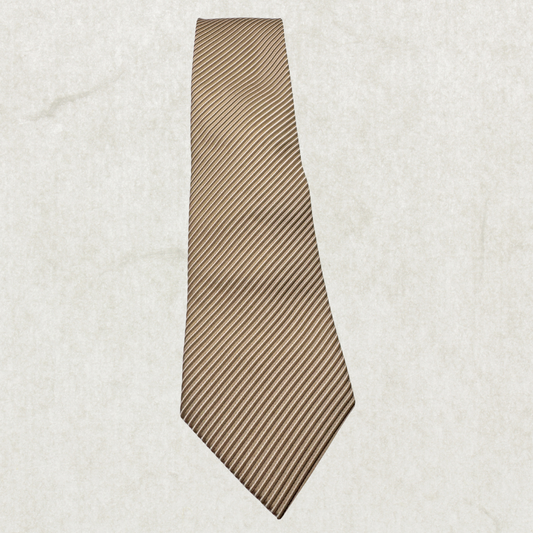 Vintage Countess Mara 100% Silk Tie – Taupe Diagonal Stripe, 59” x 4”