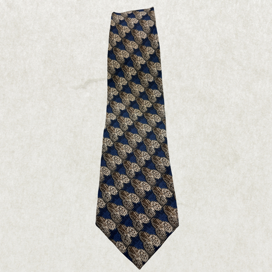 Vintage Pierre Cardin Silk Tie – 100% Silk, Blue & Taupe Geometric Pattern