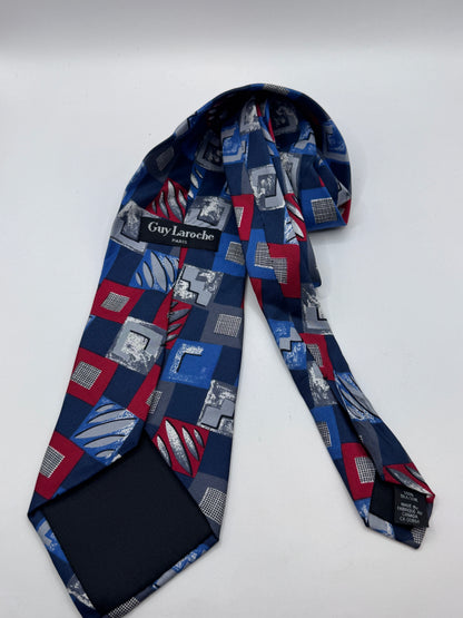 Vintage Guy Laroche Paris 100% Silk Geometric Tie, 54” x 4” – Excellent Condition