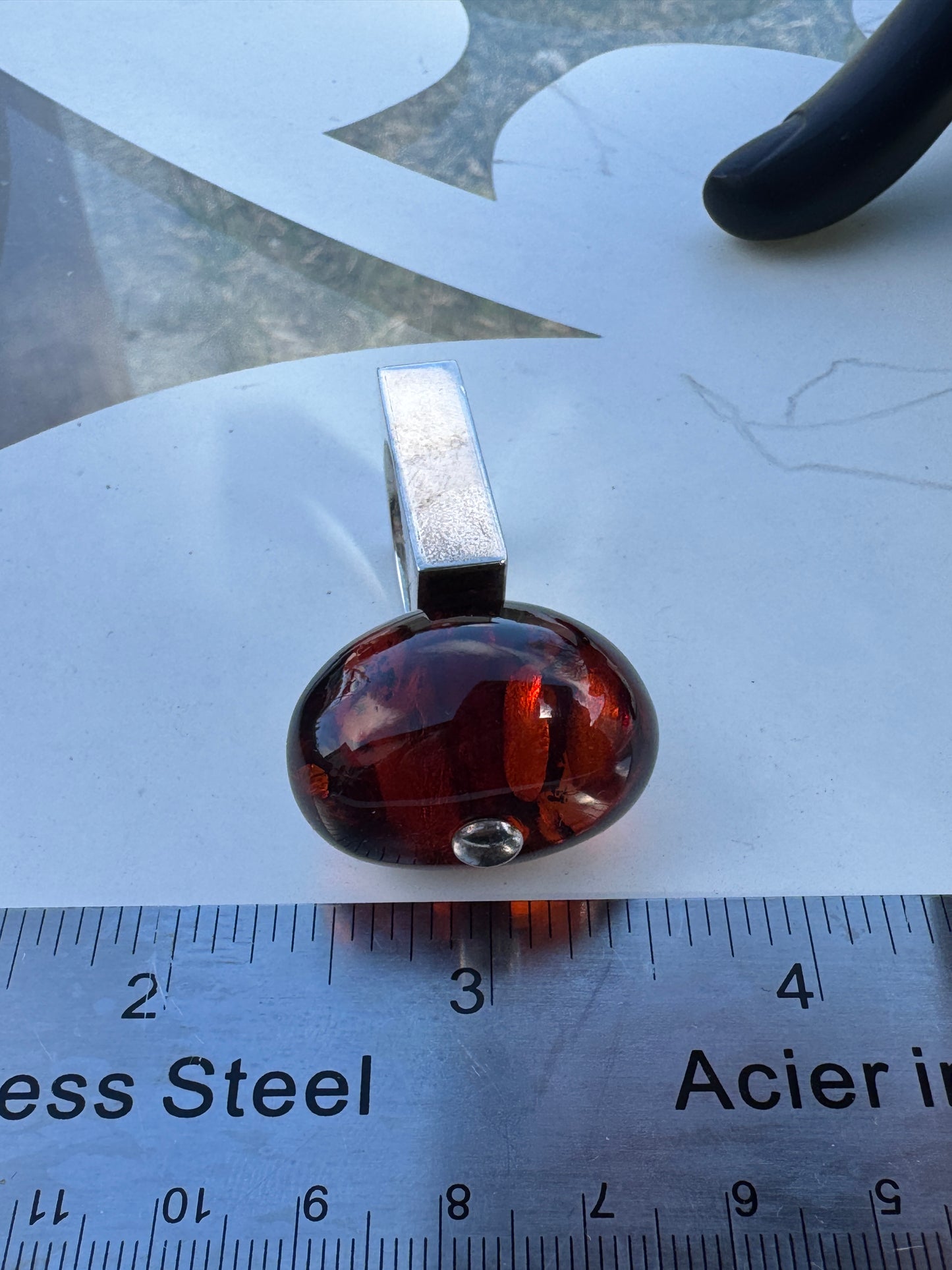 Mogens Godskesen Danish Modernist Sterling Silver Ring with Amber Sz 7.5