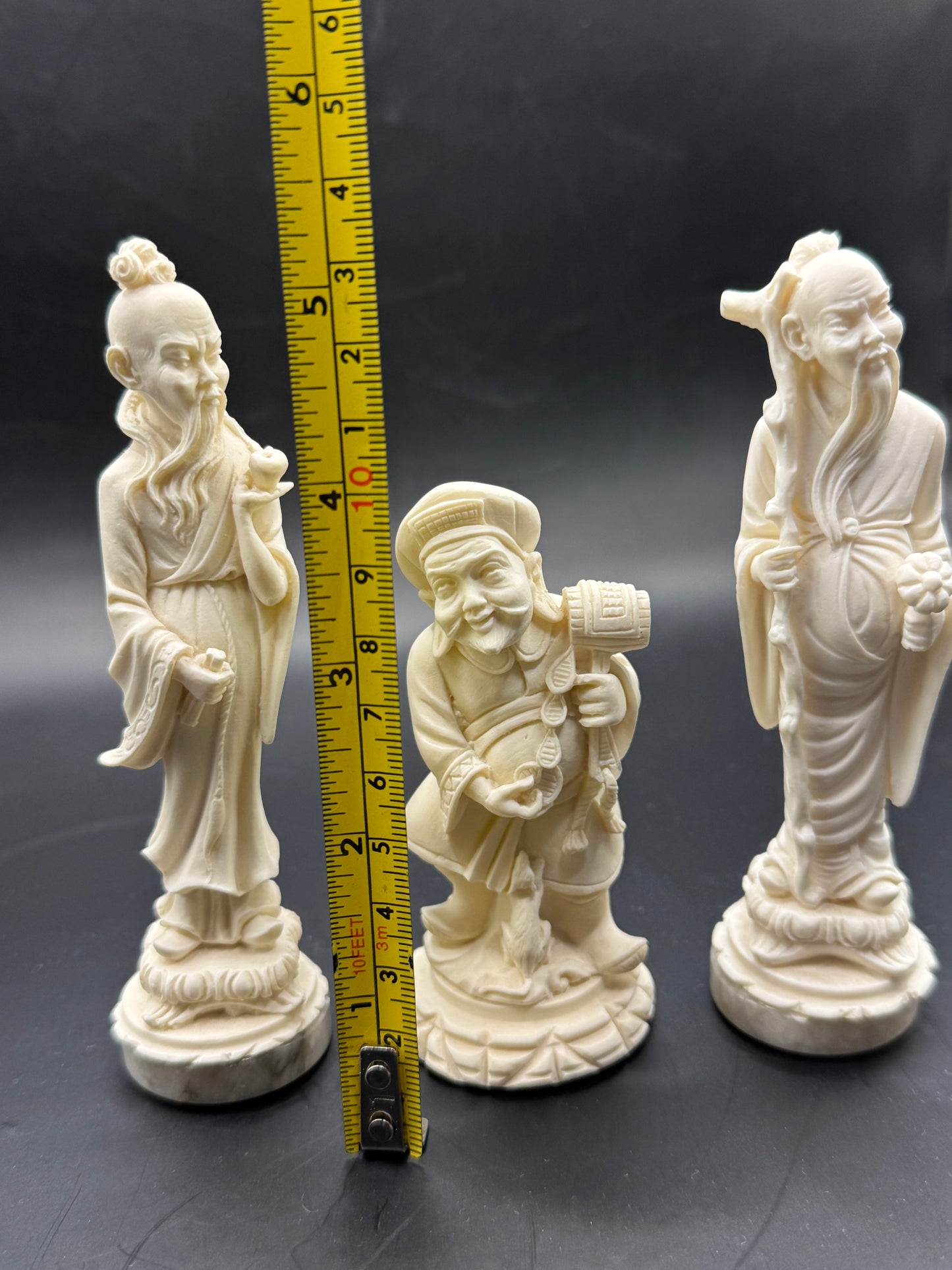 Vintage A. Giannelli Italian Alabaster Oriental Figurines Set of 3 – Signed Sculptures on Marble Bases