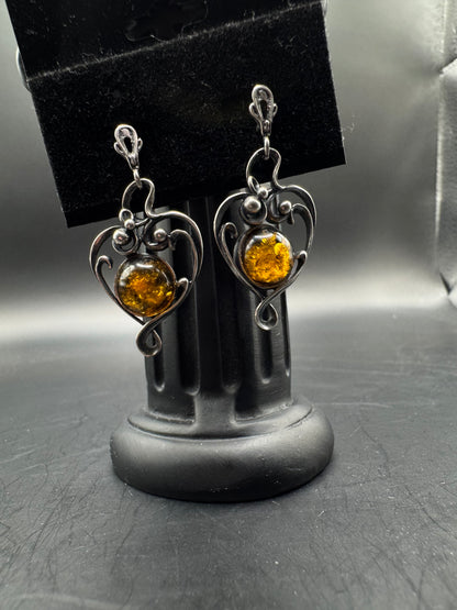 Vintage Sterling Silver & Amber Earrings