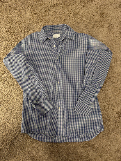 Authentic Prada Men’s Dress Shirt – Size 42 (16 1/2), Navy Gingham, Italian Luxury