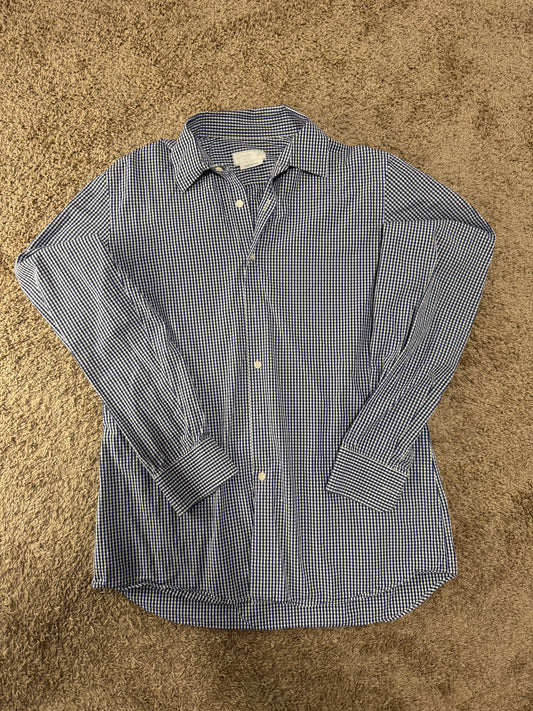 Authentic Prada Men’s Dress Shirt – Size 42 (16 1/2), Navy Gingham, Italian Luxury