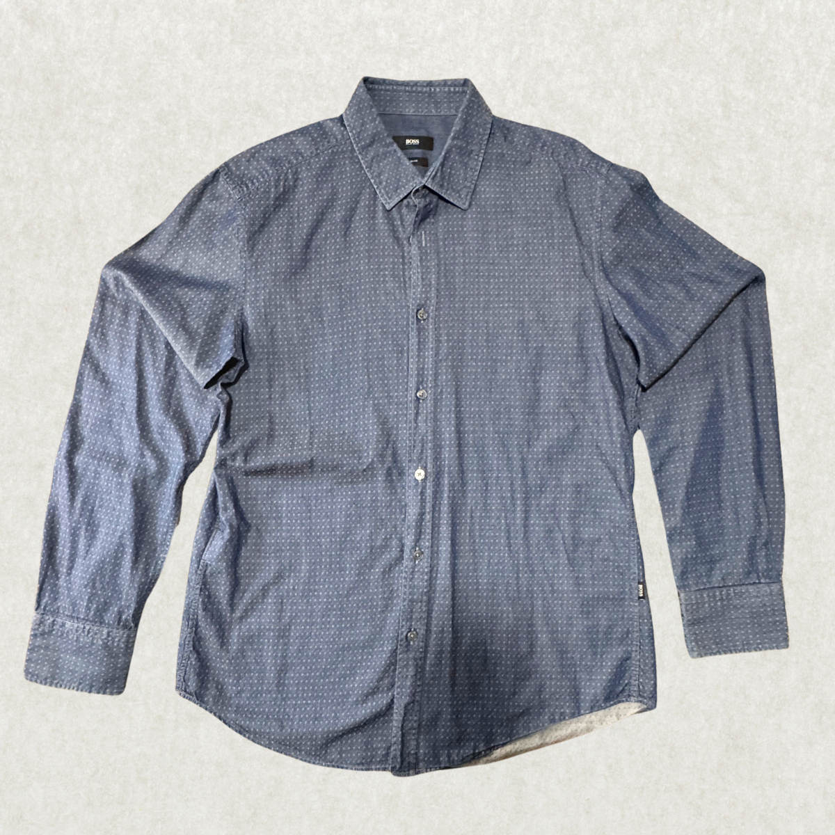 BOSS Hugo Boss Men’s Slim Fit Dress Shirt – Size L, Blue Micro-Print, Long Sleeve