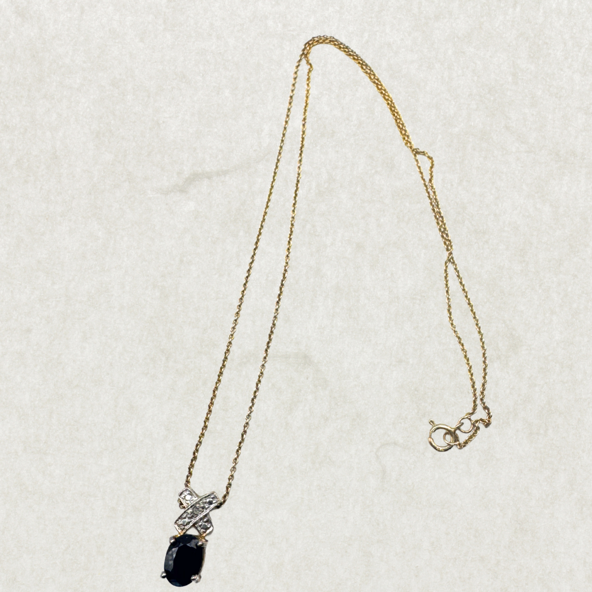 Gold-Plated Sterling Silver(925) Necklace with Black Stone Pendant