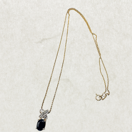 Gold-Plated Sterling Silver(925) Necklace with Black Stone Pendant