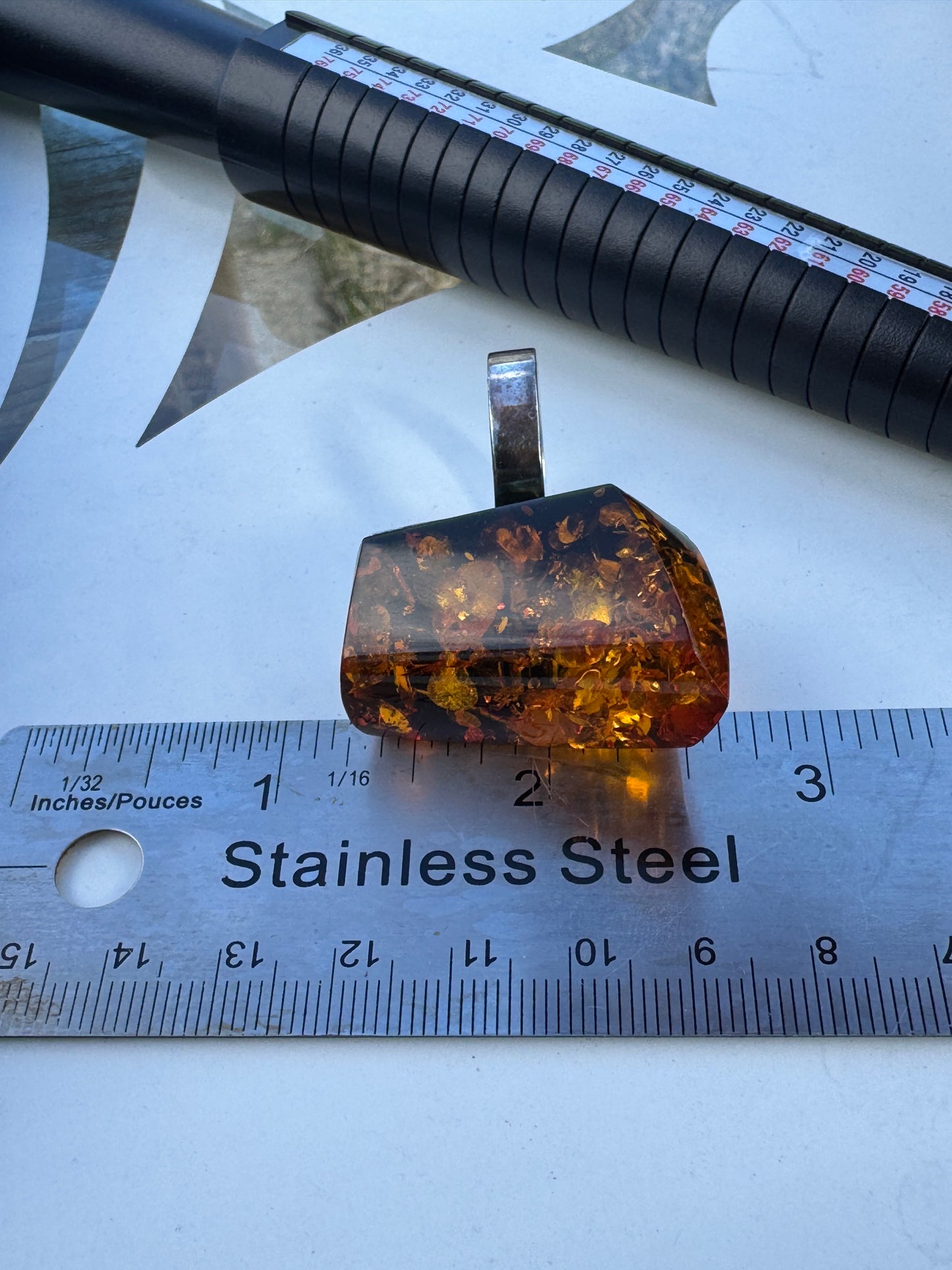 Vintage Sterling Silver Ring with Natural Amber Unique Inclusions Sz 9.5