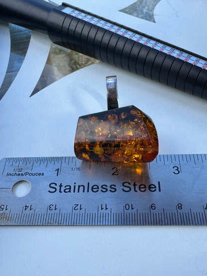 Vintage Sterling Silver Ring with Natural Amber Unique Inclusions Sz 9.5