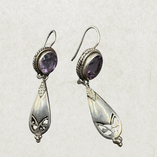 Amethyst Drop Earrings Silver 925
