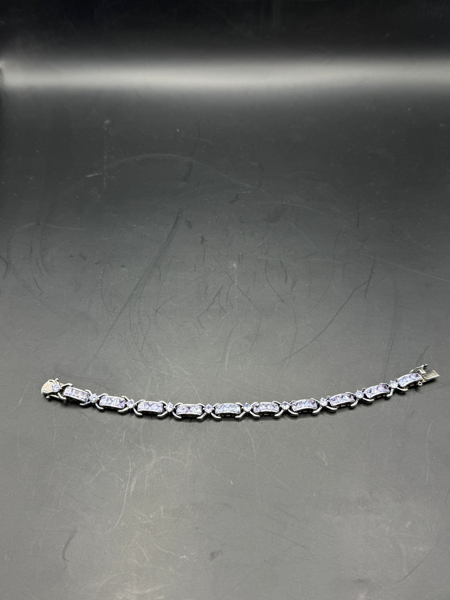 Vintage Sterling Silver 925 Purple Stone Tennis Bracelet – Lavender CZ Link Bracelet – 7.5” – Elegant Statement Jewelry