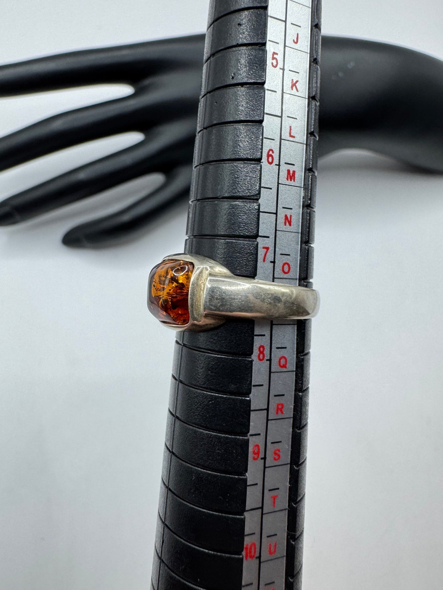 Vintage Sterling Silver Honey Amber Ring Size 7.5