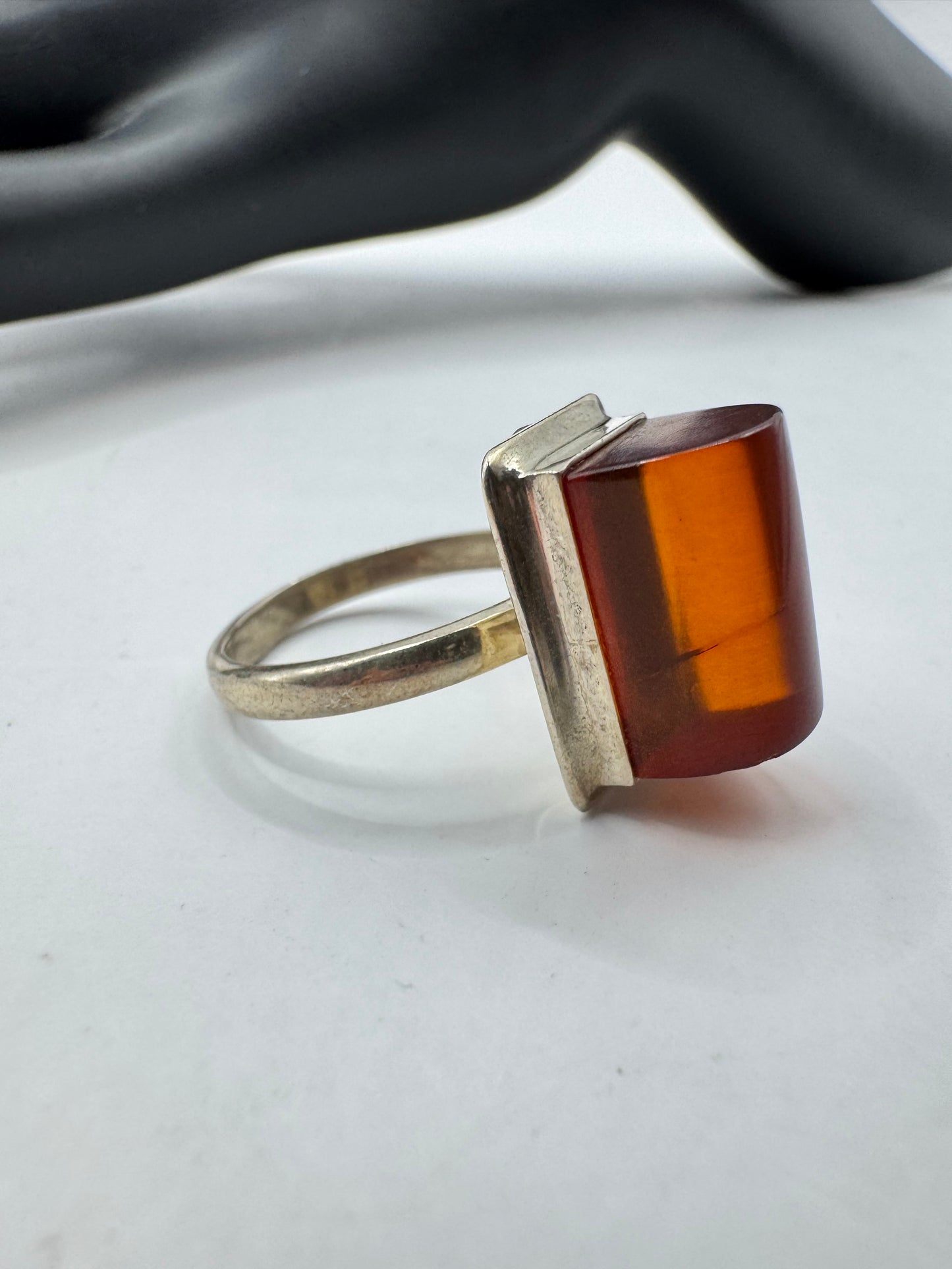 Vintage Large Sterling Silver Amber Ring Size 8.5