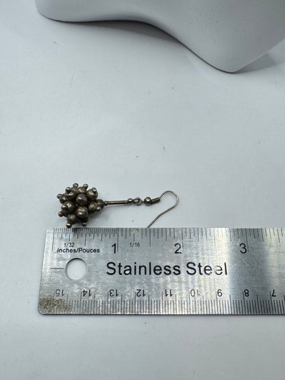 Vintage Silver Tone Drop Earrings – Brutalist Cluster Design, Mid Century 60s–70s