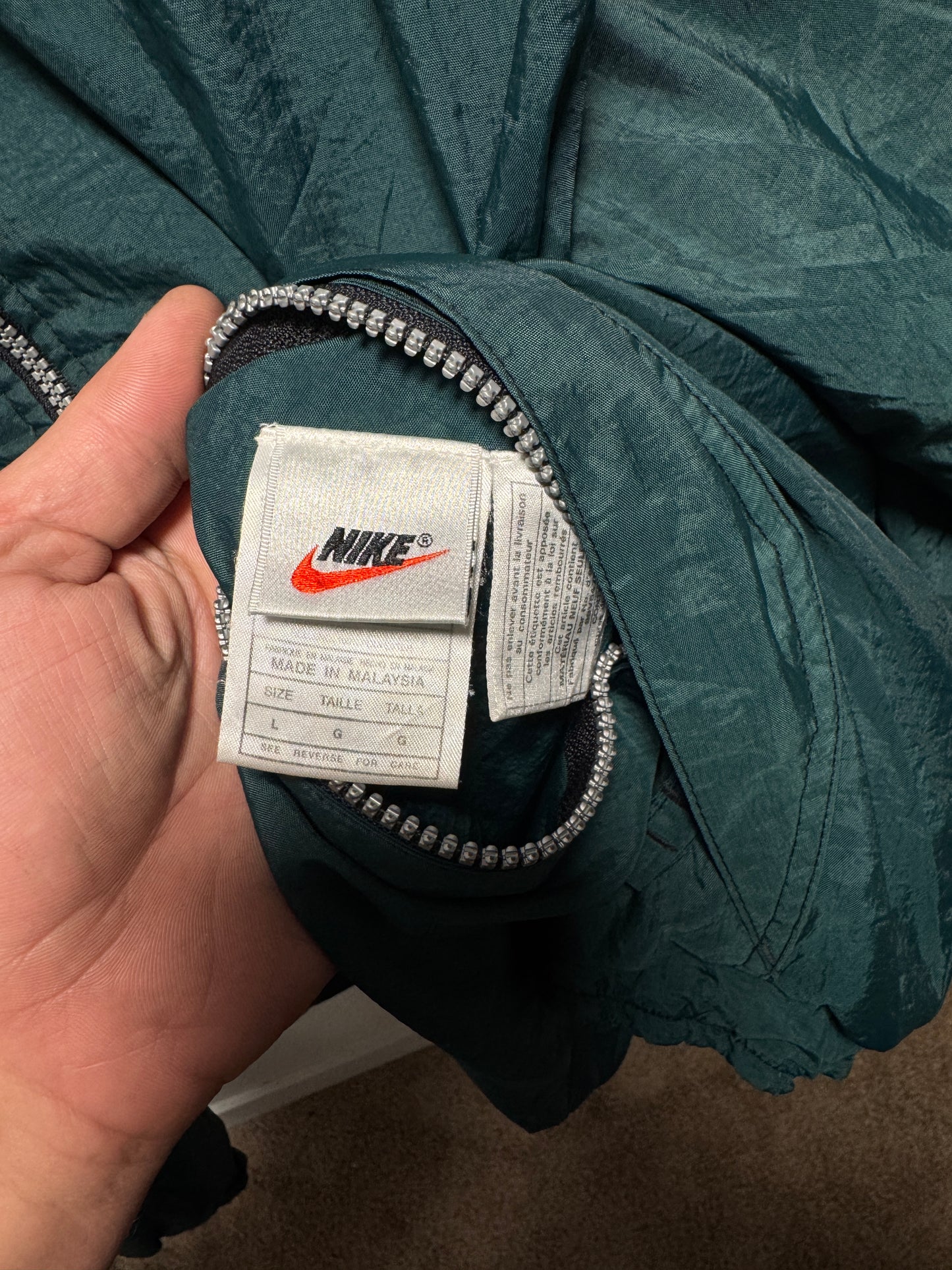 Vintage 90s Nike Reversible Puffer Jacket Men’s L – Big Embroidered Swoosh, Green/Blue