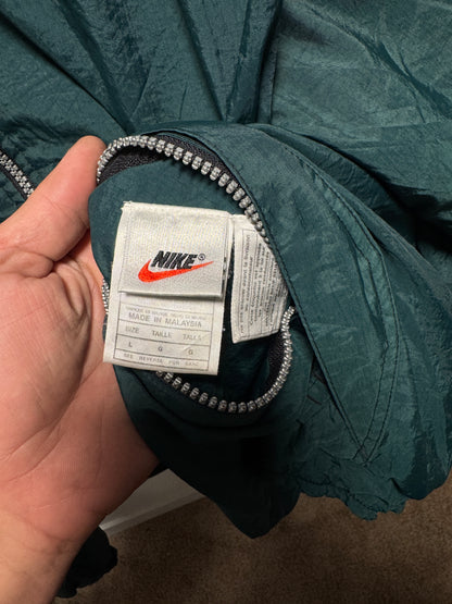 Vintage 90s Nike Reversible Puffer Jacket Men’s L – Big Embroidered Swoosh, Green/Blue