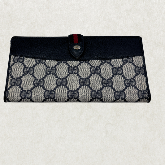 Authentic Gucci Accessory Collection GG Canvas Trifold Wallet in Blue – Excellent Condition