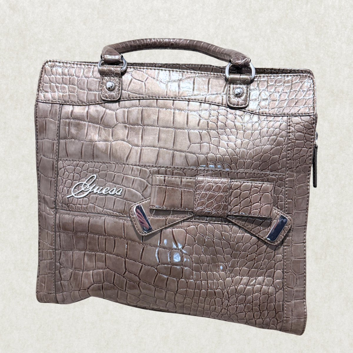 Vintage Guess Croc-Embossed Handbag, 13” x 14” x 5” – Great Condition