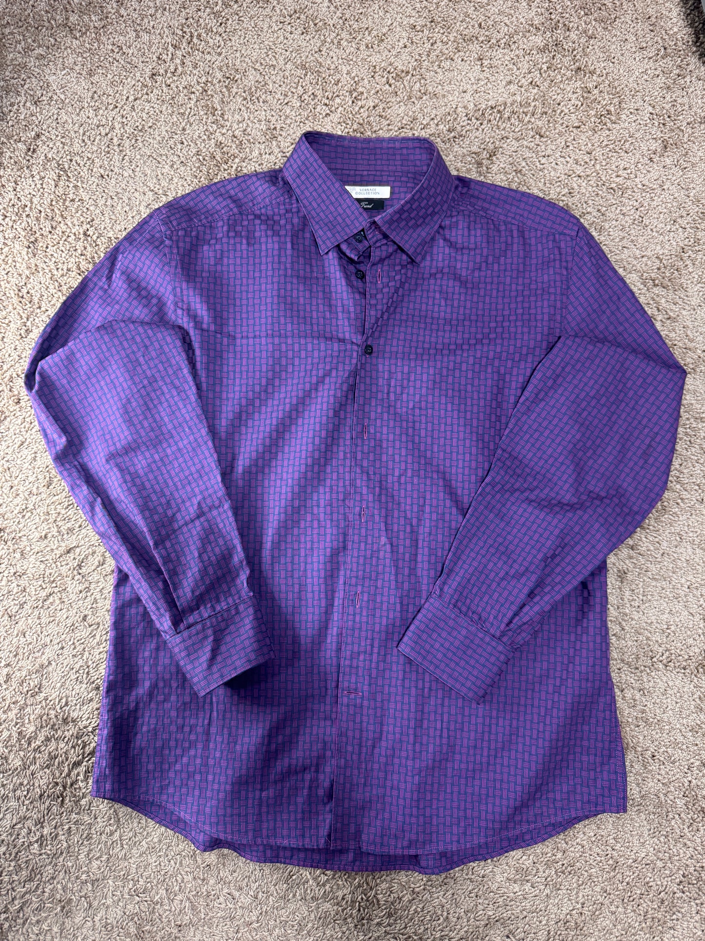 Authentic Versace Collection Men’s Shirt – Size 44, Purple Pattern, Italian Designer