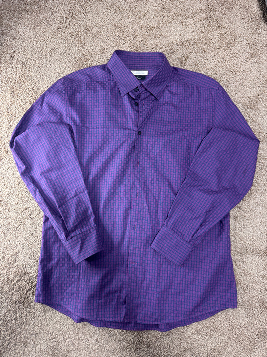 Authentic Versace Collection Men’s Shirt – Size 44, Purple Pattern, Italian Designer