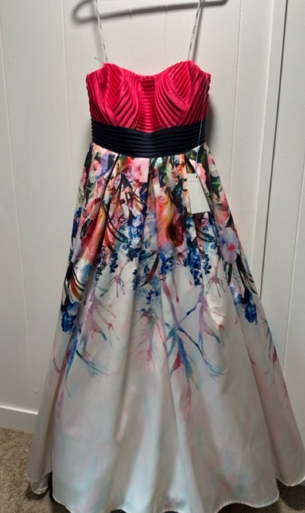 Paris Mon Cheri Pink Floral Strapless Gown – Size 14 Prom, Bridesmaid & Formal Dress