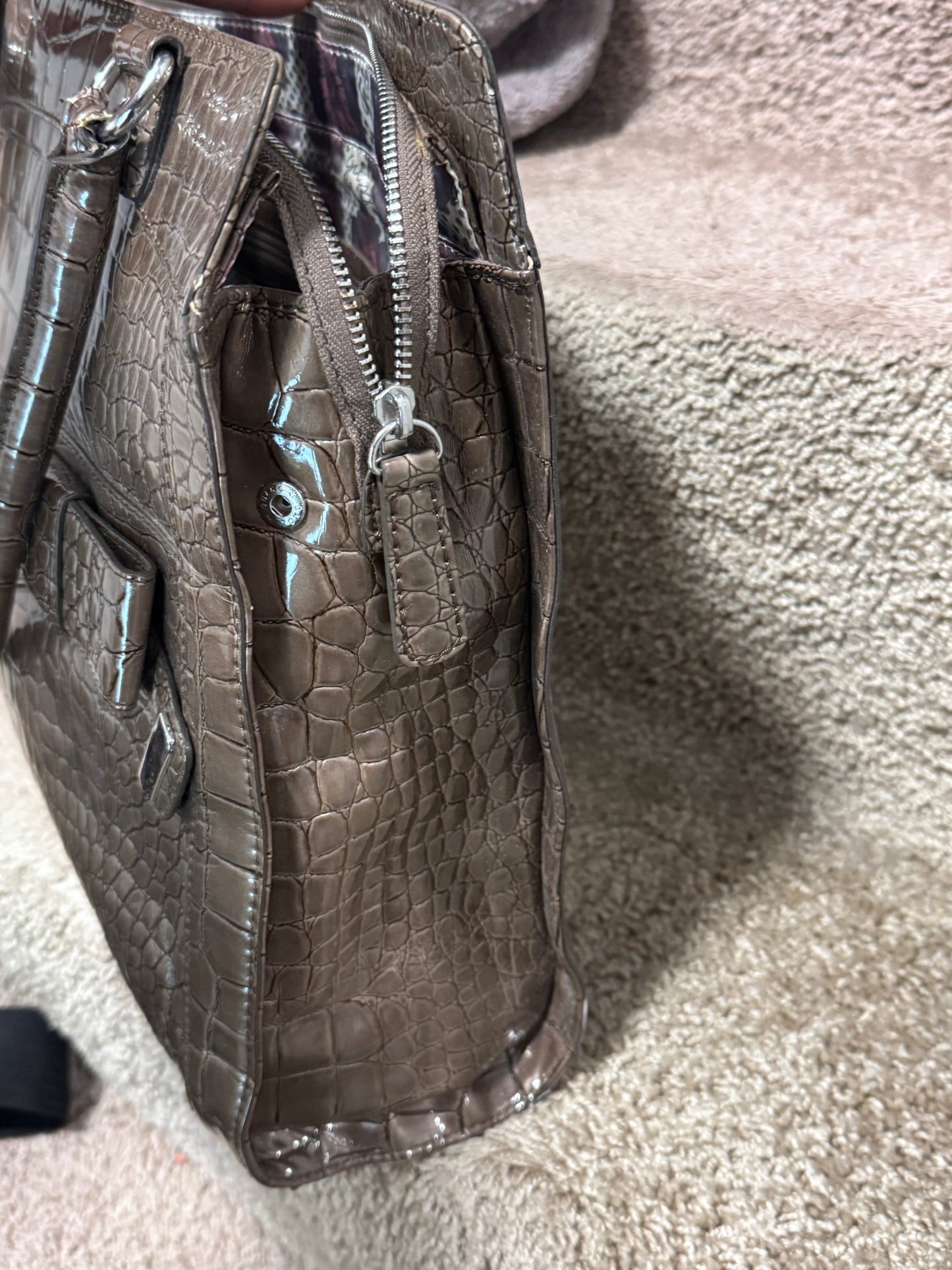 Vintage Guess Croc-Embossed Handbag, 13” x 14” x 5” – Great Condition