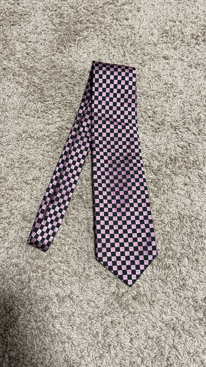Vintage Holt Renfrew Silk Tie – Pink & Black Geometric Checker Pattern, 100% Silk, 59”