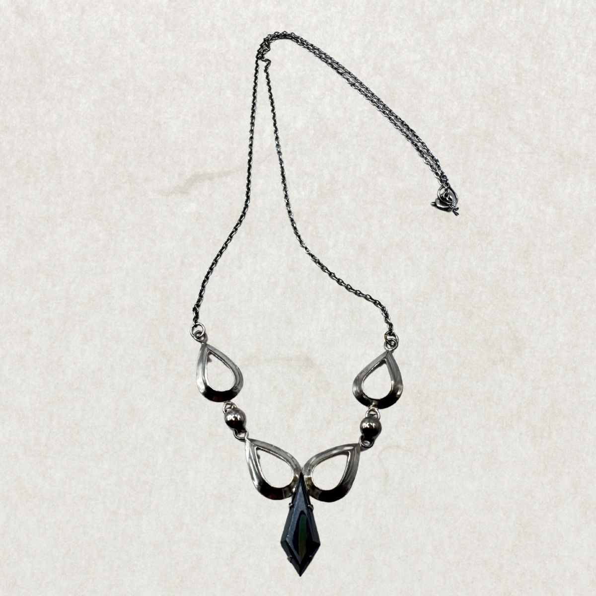 Vintage Mid-Century Titan Sterling Silver Hematite “Black Alaskan Diamond” Necklace – Excellent Condition