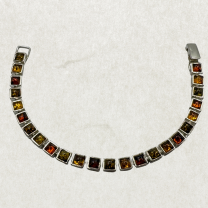 Sterling Silver Bracelet with Multi Color Baltic Amber, 7.25 Inches