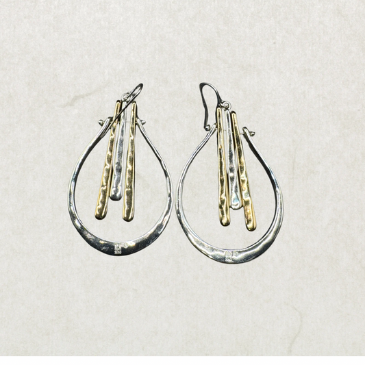 Vintage  Robert Lee Morris Soho Women’s Stick Fringe Orbital Drop Earrings – Two-Tone Modernist Design